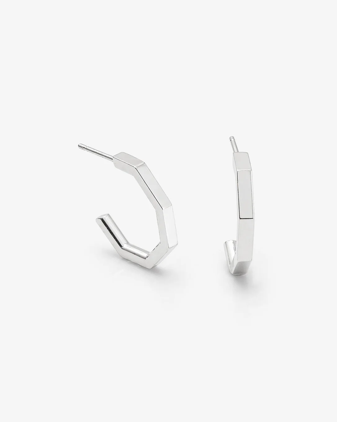 Octagon Hoop Earrings in Silver - Image 3